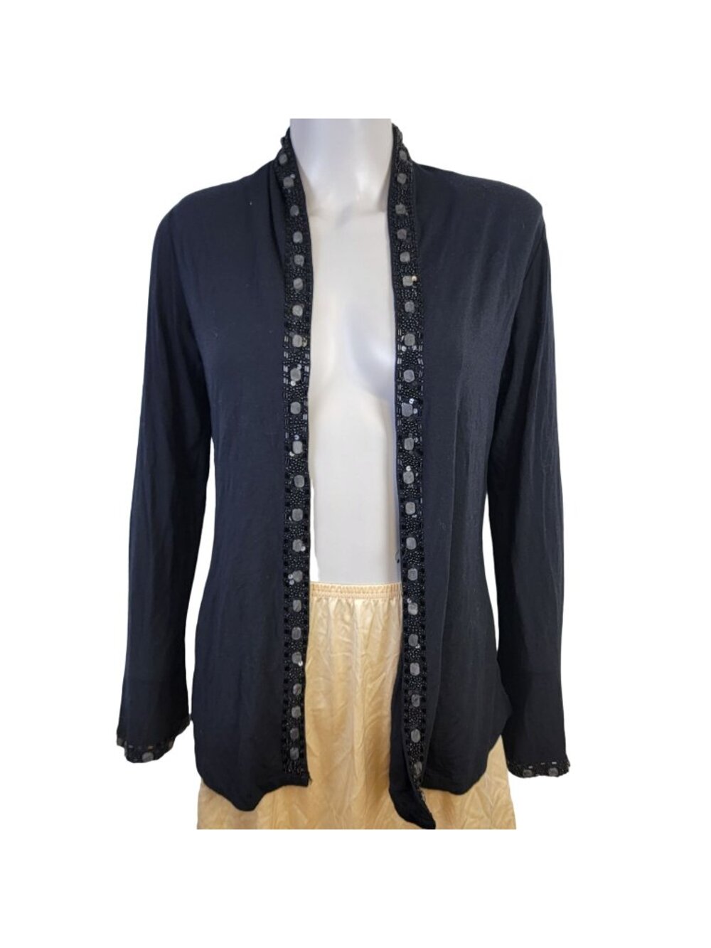 Vintage 80s Beaded Sequin Cardigan Women Small Black Sweater Shirt Jacket Top 6